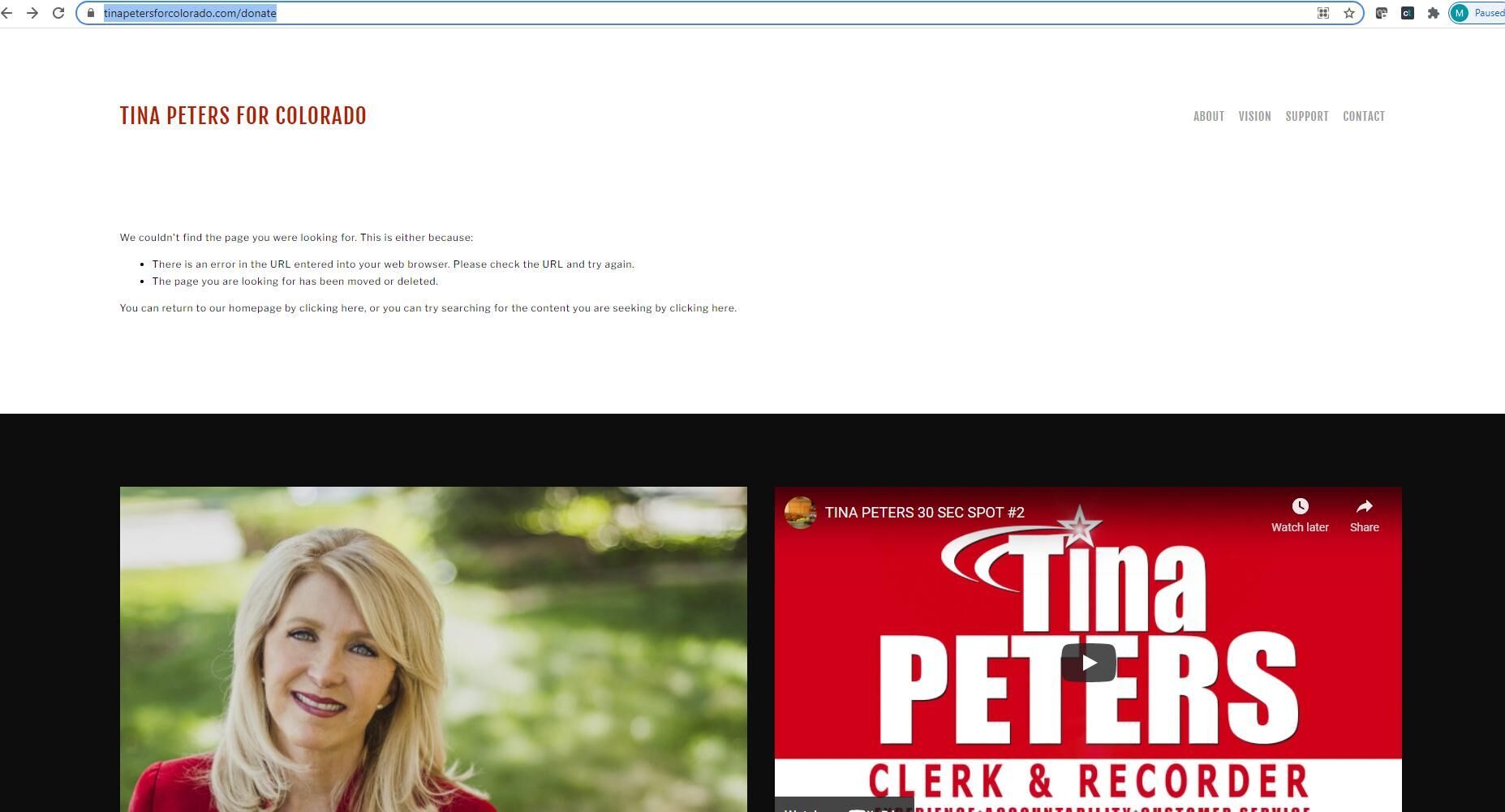 Tina Peters donation page Nov. 2021